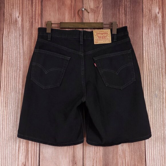 Vintage 90s Levis 550 Relaxed Fit Mens 34 Black Denim Shorts Red Tab USA Made - Picture 1 of 14